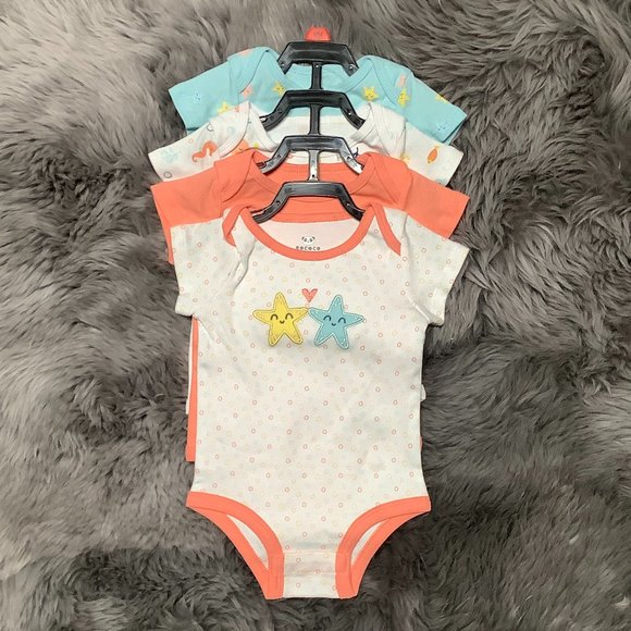 Rococo | Infant Girl's Bodysuit Set | 4 Pieces | Peach & Blue | Various Sizes - Picture 1 of 5